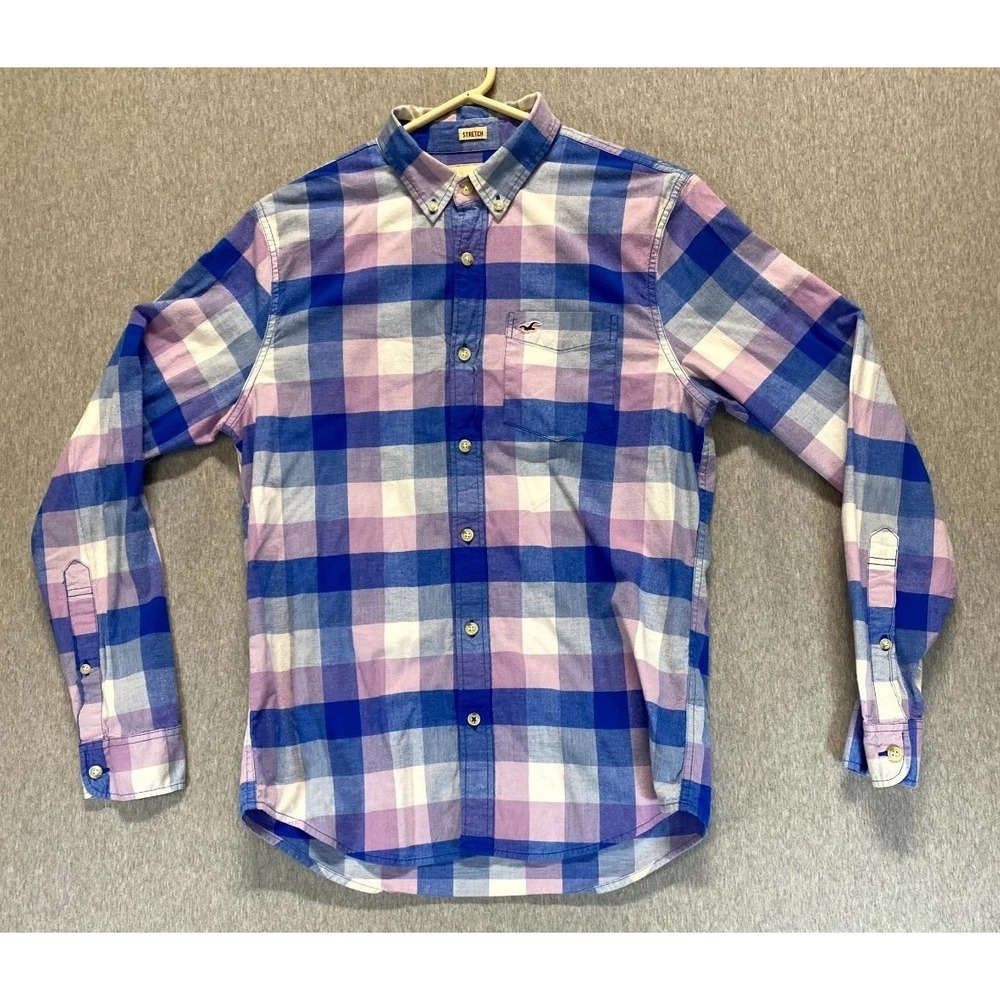 Hollister California Shirt Mens Medium Multicolor Plaid Stretch Button Down